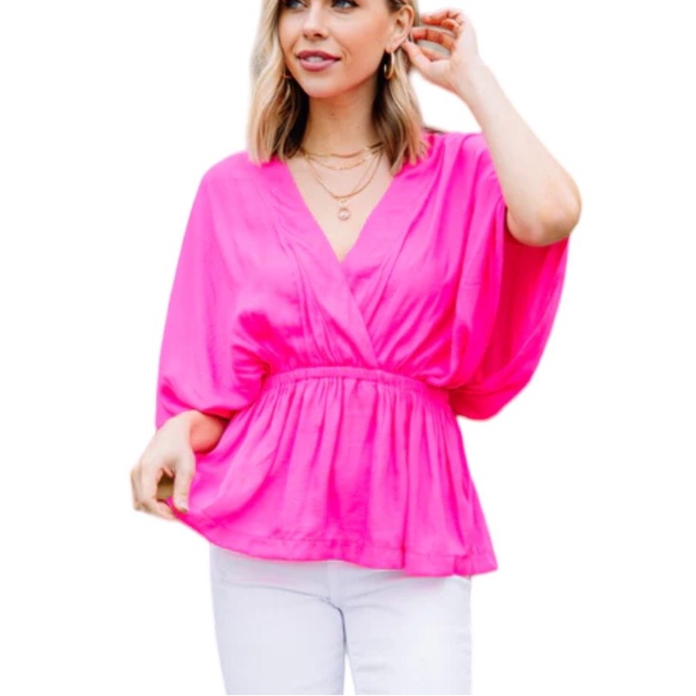 NWT Mustard Seed Here With You Hot Pink Kimono Sleeve Blouse - S - Picture 1 of 13